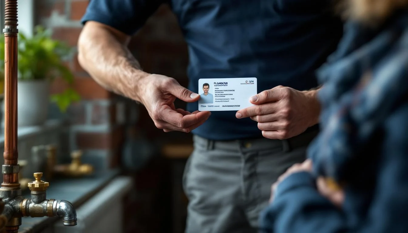 Gas Safe registered plumber showing ID card to homeowner